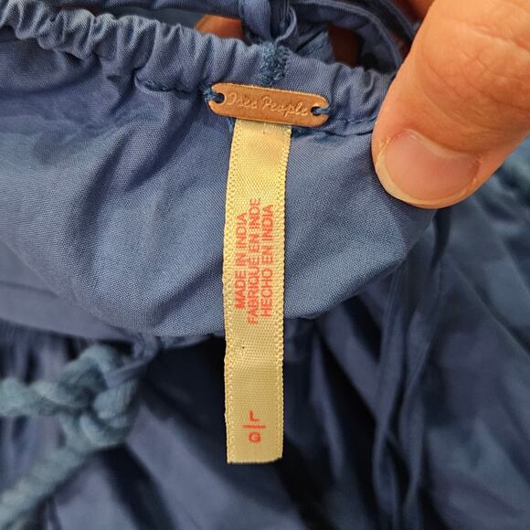 Free People‎ Deserted Island Mini Dress Women L Blue Open Back Boho Summer Beach - Picture 11 of 13